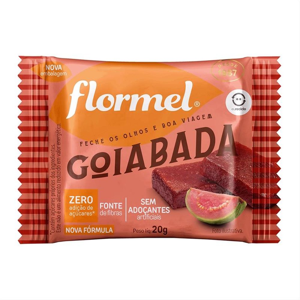 Goiabada Flormel, Sem Glúten, Zero Açúcar - Caixa com 24 Unidades de 20g cada