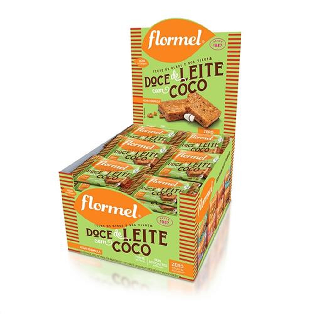 Doce de Leite com Coco Flormel, Zero Açúcar - Caixa com 24 Unidades de 20g cada