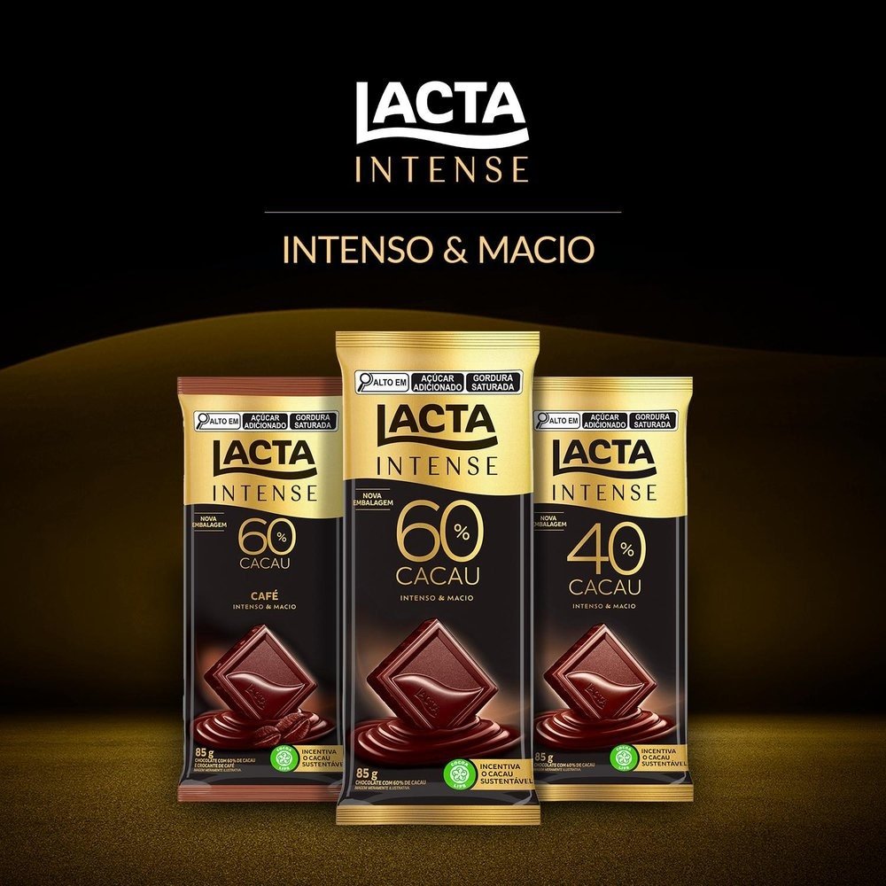 Chocolate Lacta Intense Amargo 60% Cacau Original 85g - Caixa com 17 Unidades