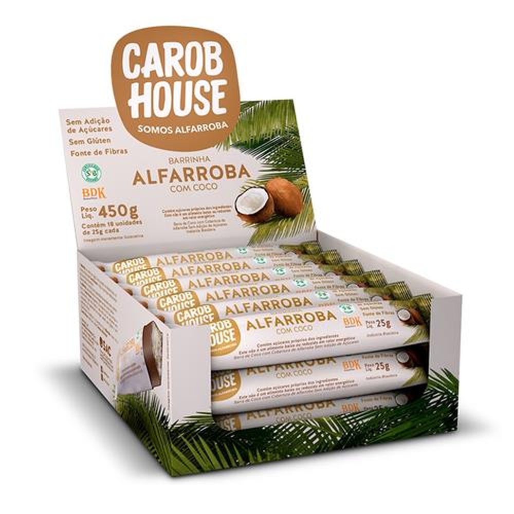 Alfarroba com Coco 24g Caixa com 18 Barrinhas Carob House