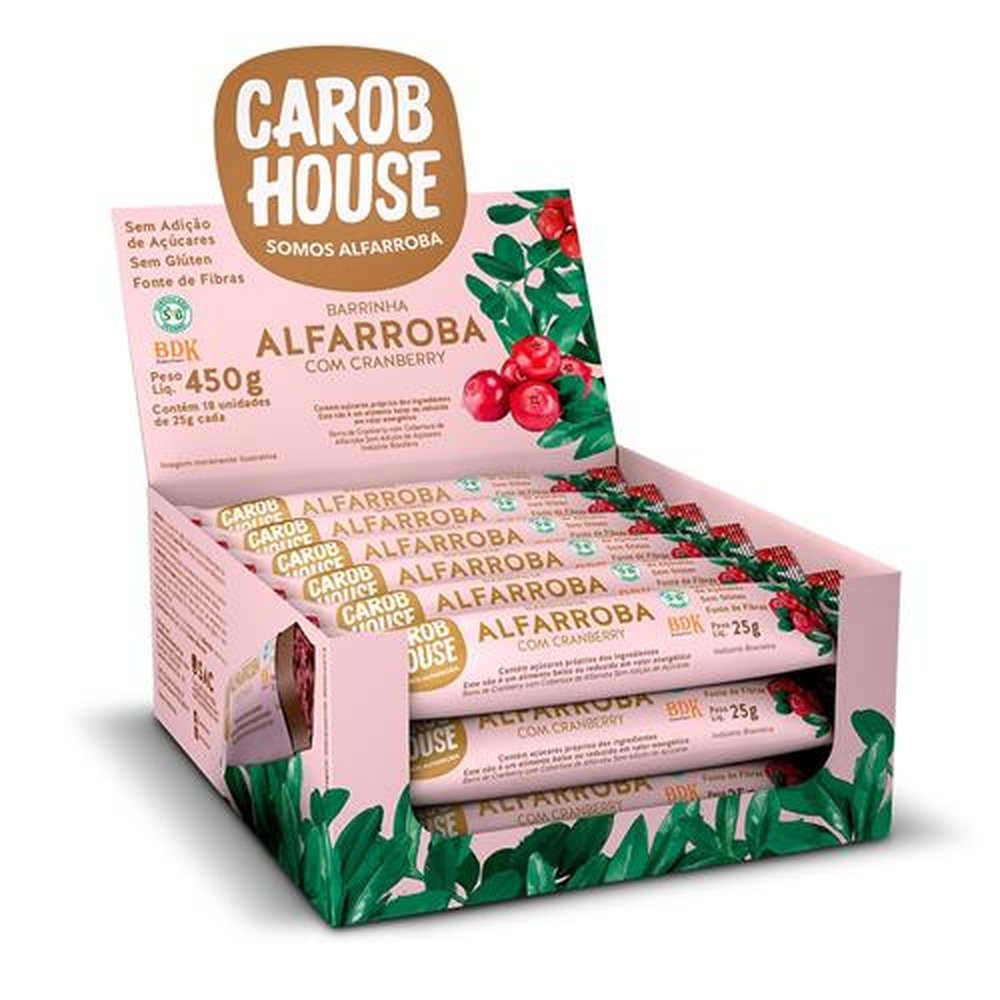 Alfarroba Cranberry 25g Caixa 18 Barrinhas Carob House