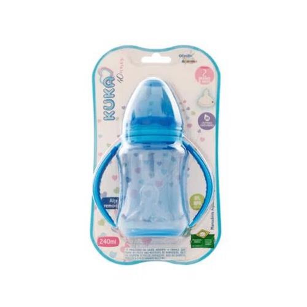 Mamadeira Kuka Aquarela Big 240ml Alça Removivel Tam 2 +6 Meses Azul