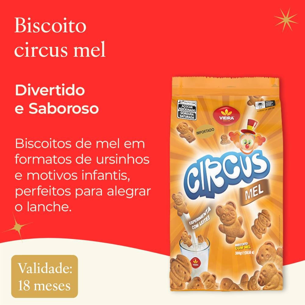 Biscoito Circus Mel Princesa 300G Caixa Com 12 Unidades