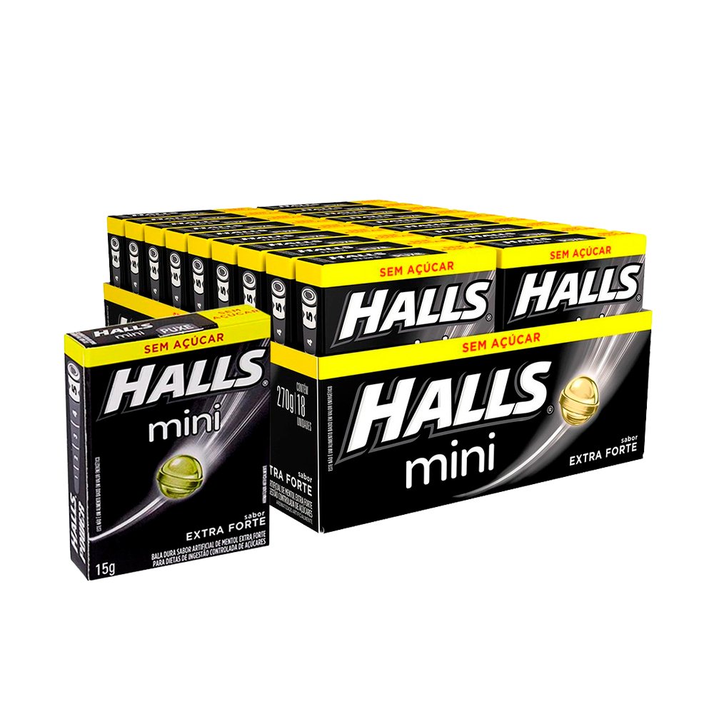 Bala Halls Mini Sem Açúcar Sabor Extra Forte Display Com 18 Unidades Mondelez