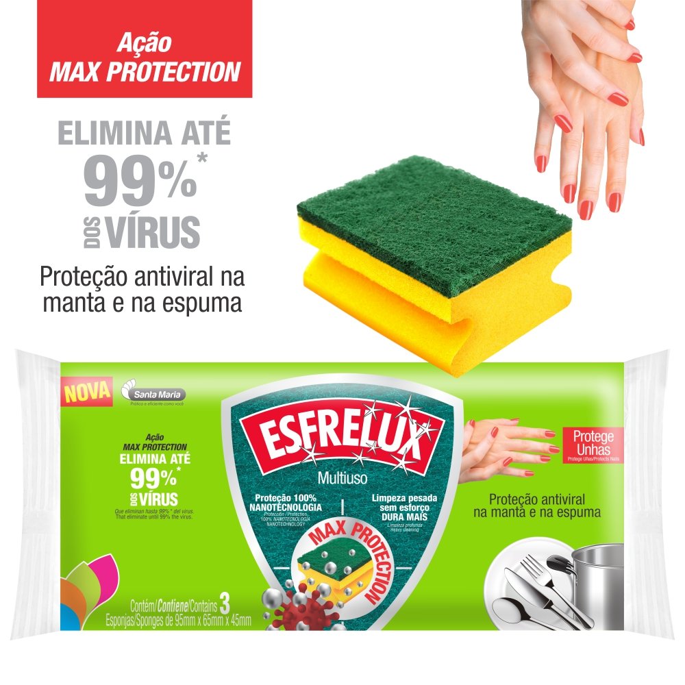 Esponja Esfrelux Multiuso Com Formato Protetor De Unhas Com 3 Unidades