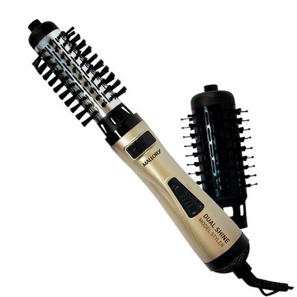Escova Rotativa Mallory Dual Shine Model, 1000W, 2 Escovas, Sistema PTC, Dourada, 220V