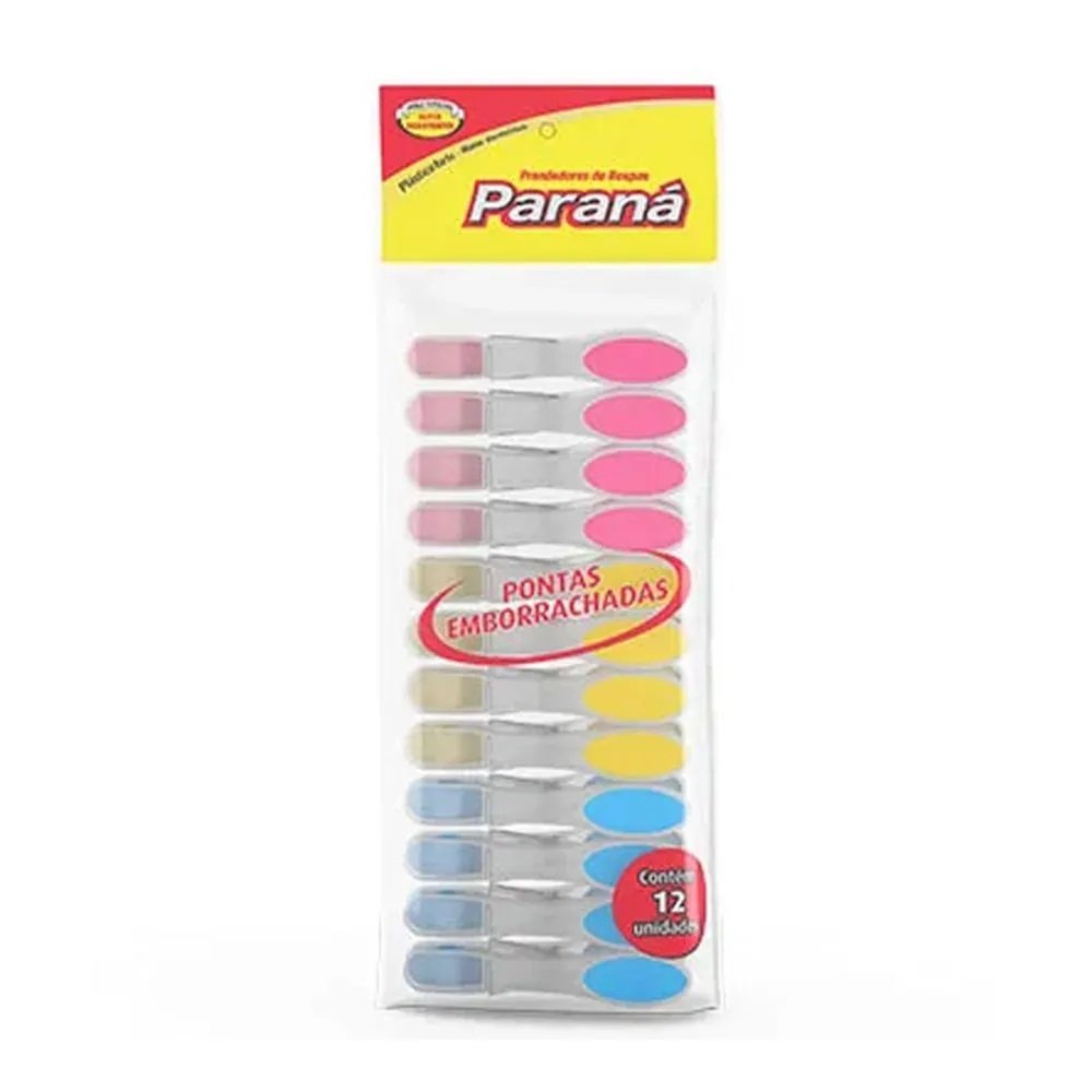 Prendedores De Roupa De Plastico Parana Ponta Emborrachada Com 12 Prendedores - Embalagem 12X12 Unidades