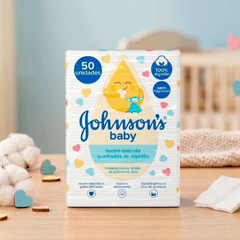 Algodão Johnson's Baby Quadrado Recém-Nascido 100 unidades em embalagem promocional leve mais pague menos