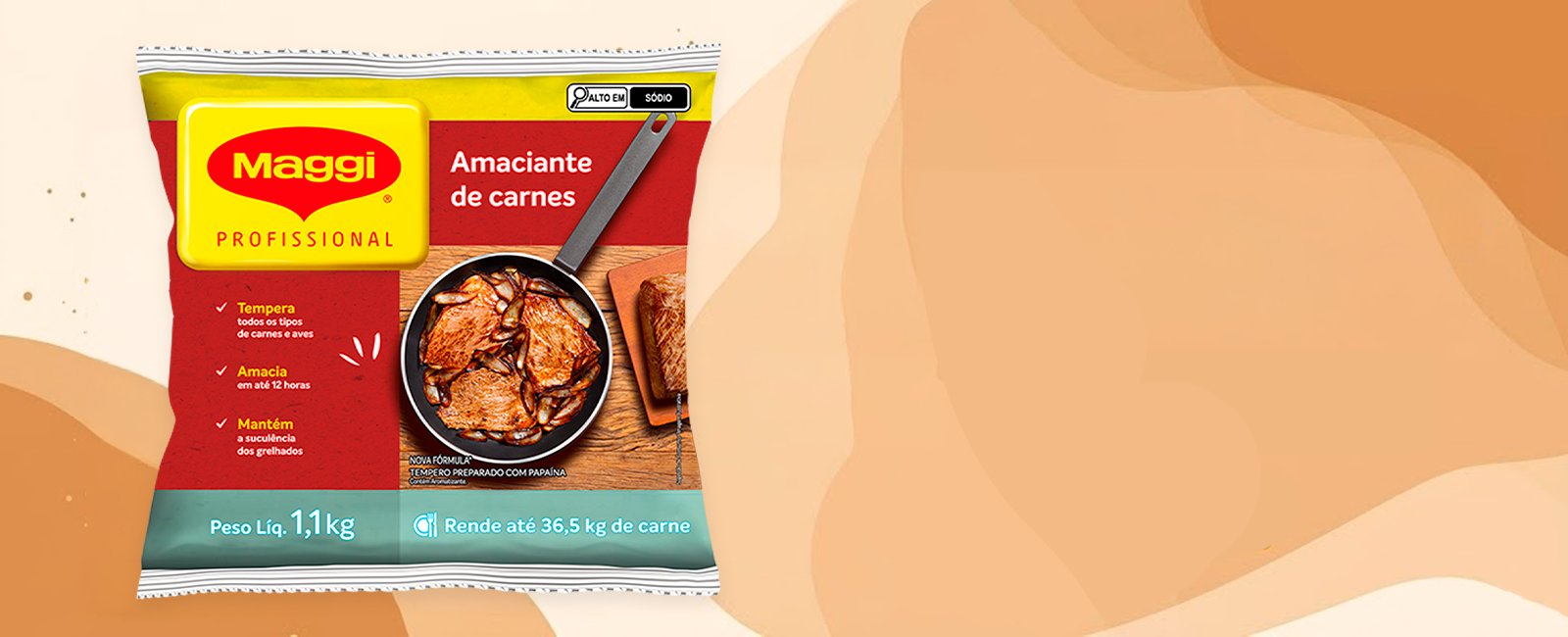 Amaciante carnes Maggi Profissional 1,1kg tempera amacia até 12 horas mantém suculência grelhados