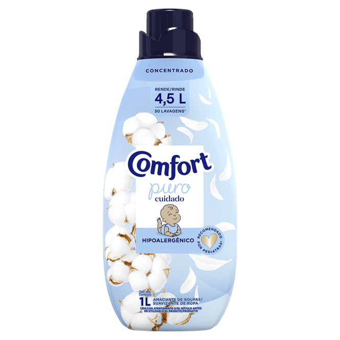 Amaciante Comfort Concentrado Puro Cuidado 1L hipoalergênico indicado para roupas de bebê