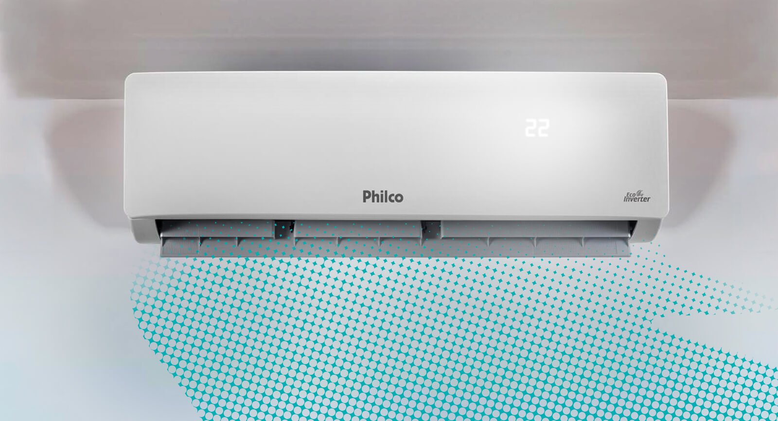 Ar-condicionado Philco PAC12FB unidade interna branca visão frontal display ligado 22 graus