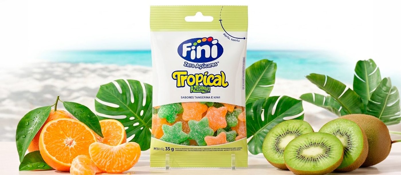 Bala Fini Gelatina Zero Açúcar Tropical em formato de estrela