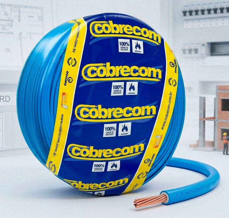 Rolo cabo flexível Cobrecom 2,5mm azul 100 metros isolação PVC antichama