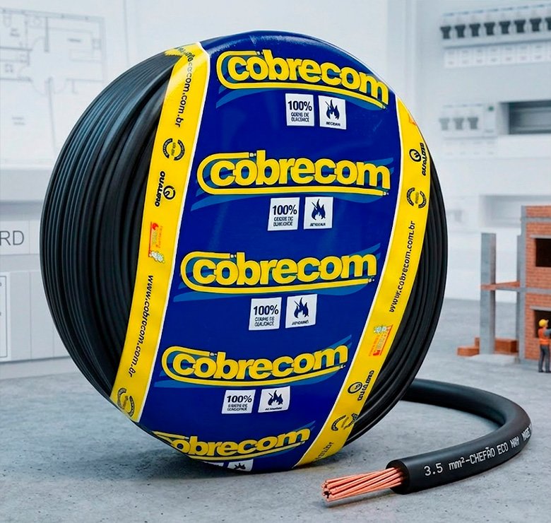 Rolo cabo flexível Cobrecom 2,5mm Preto 100 metros isolação PVC antichama