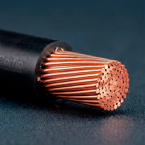 Detalhe em close do condutor de cobre nu e isolação branca do Cabo Flexível Corfio 2,5mm