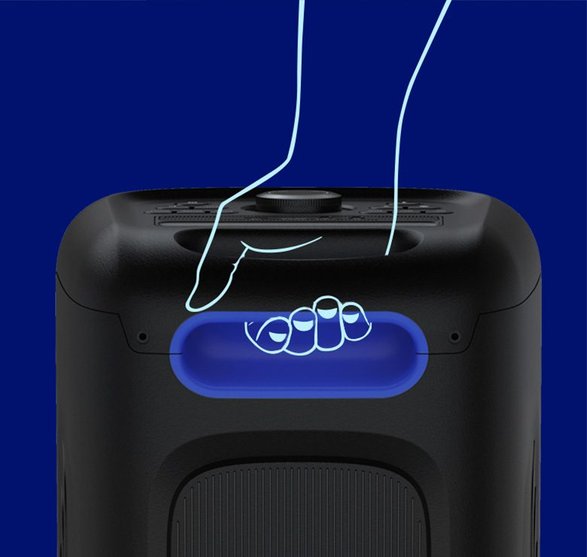 Detalhe da alça de transporte ergonômica na parte traseira da Caixa de Som Philips Party Speaker