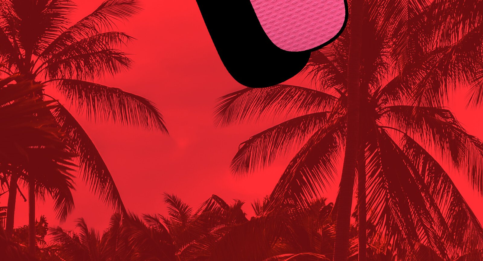 Chinelo Havaianas Kids Color rosa. Detalhe do calcanhar e solado de borracha contra fundo vermelho tropical.