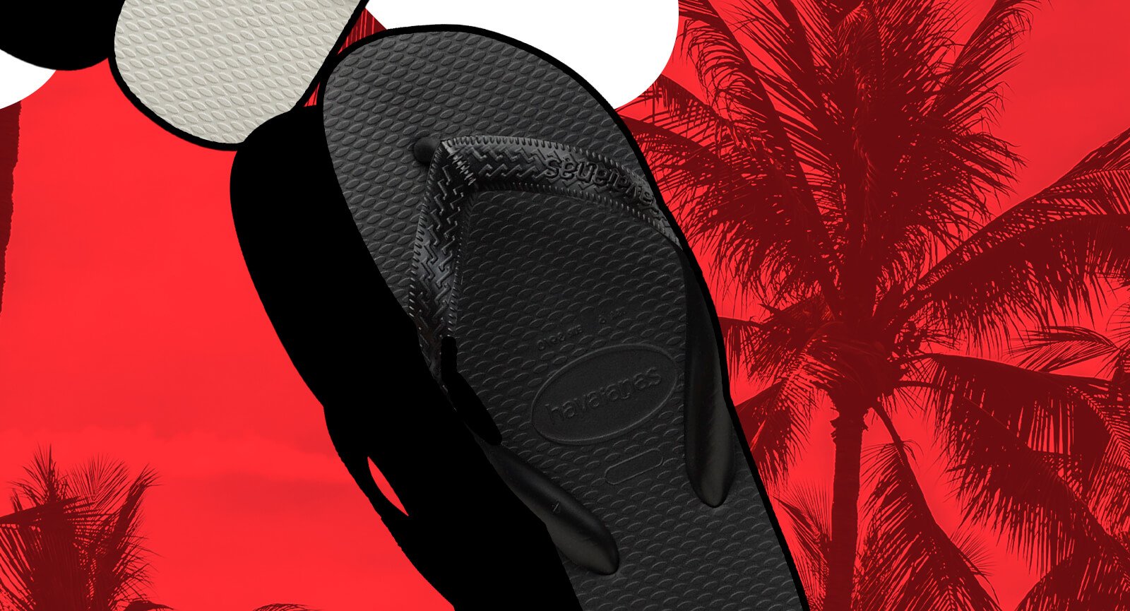 Chinelo Havaianas Kids Color preto  detalhe frontal texturizado fundo vermelho.
