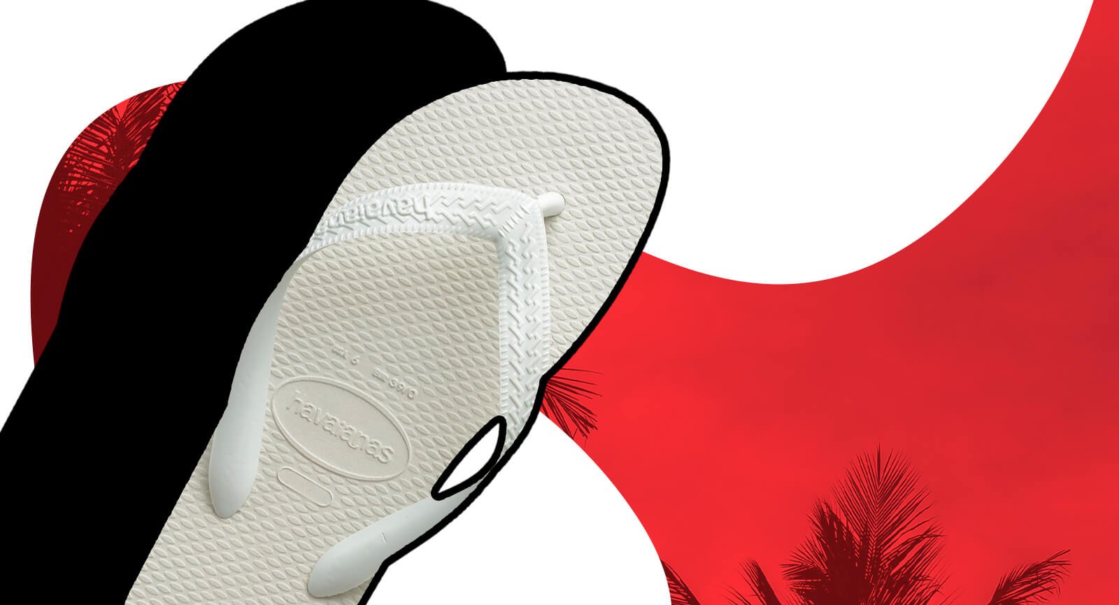 Chinelo Havaianas Kids Color branco  detalhe solado e tiras fundo vermelho tropical.