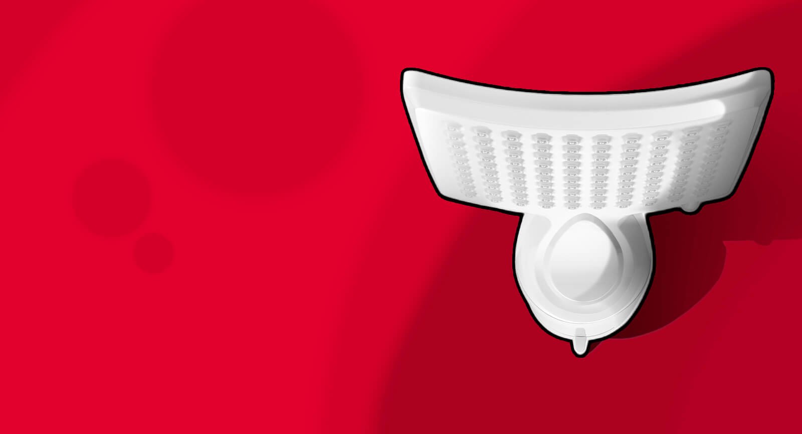 Detalhe inferior chuveiro Lorenzetti branco espalhador jatos água fundo vermelho