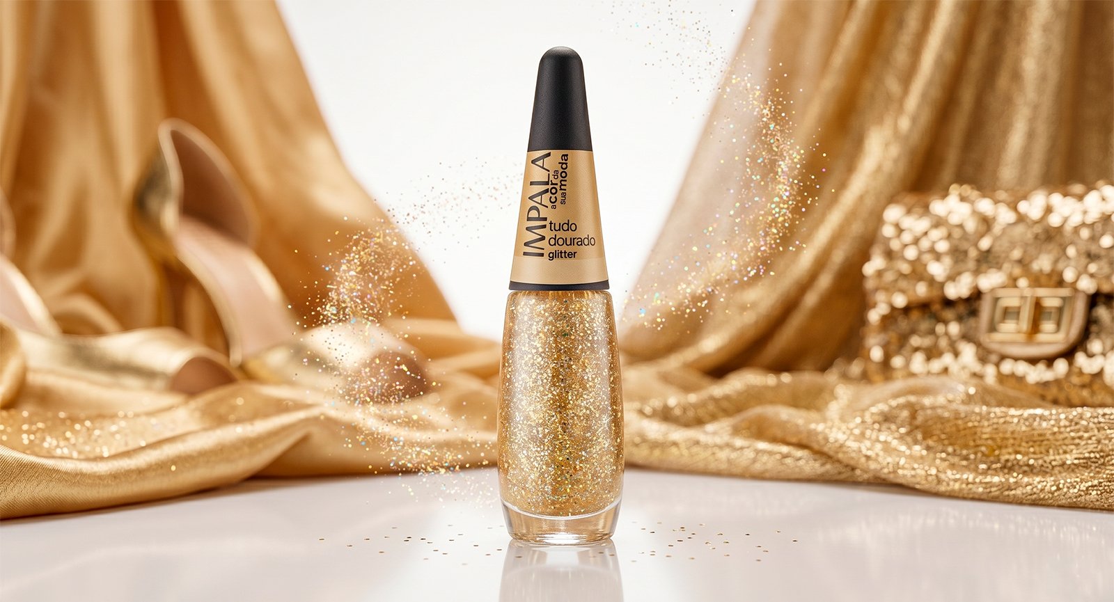 Esmalte Impala a Cor da Sua Moda - Glitter Tudo Dourado Blister 7,5ml