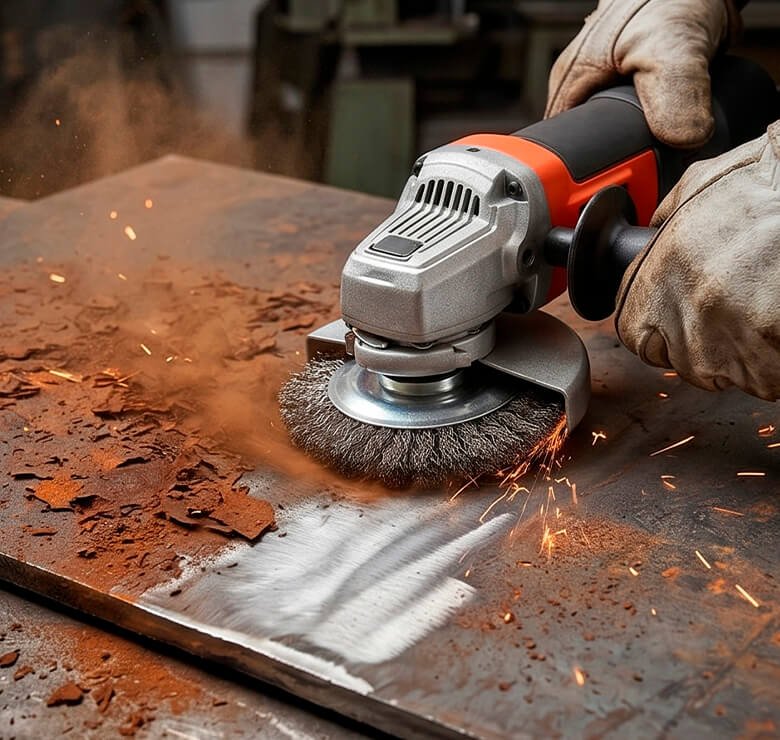 Esmerilhadeira Black & Decker G720XB2 limpando superfície enferrujada