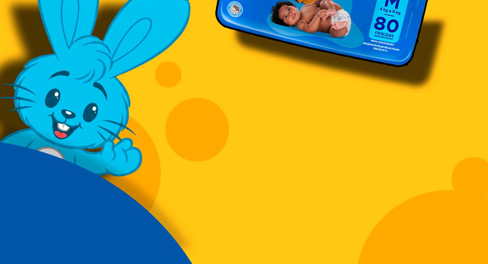 Fralda Turma da Mônica Baby Giga tamanho M pacote azul coelho Sansão fundo amarelo