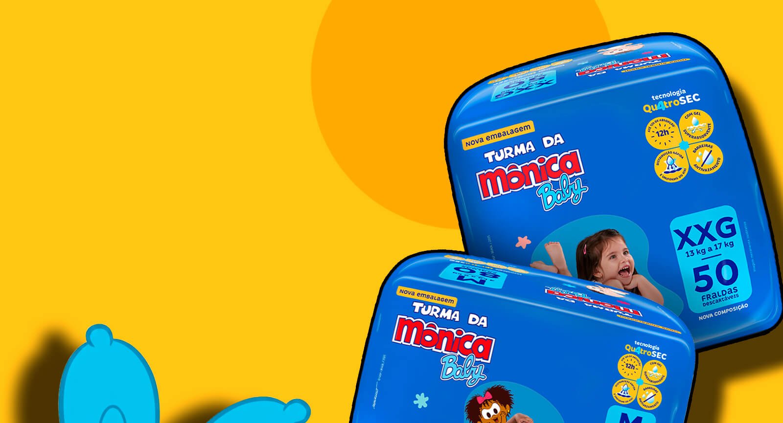 Dois pacotes Fralda Turma da Mônica Baby Giga QuatroSec tamanhos M e XXG azul