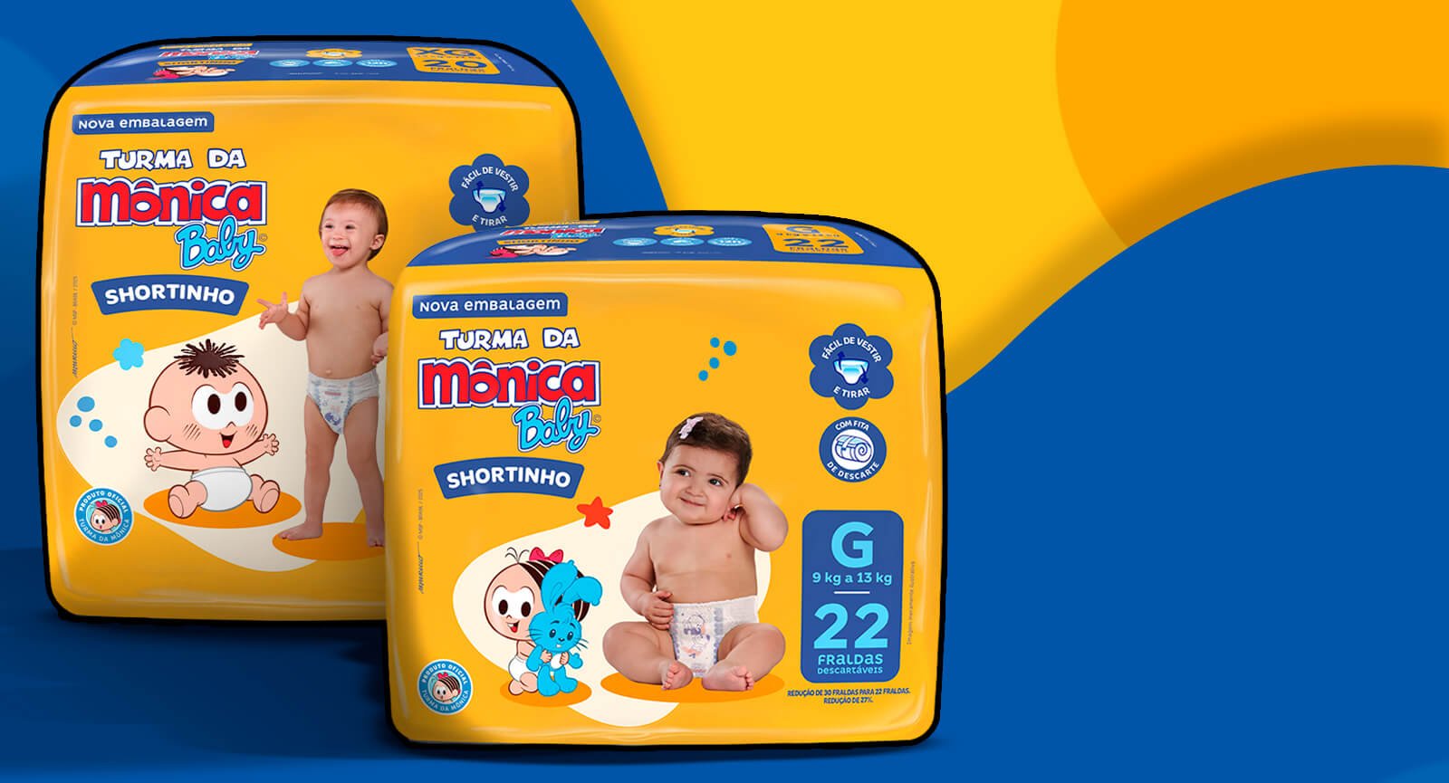 Dois pacotes Fralda Shortinho Turma da Mônica Baby Jumbo amarela tamanhos G e XG