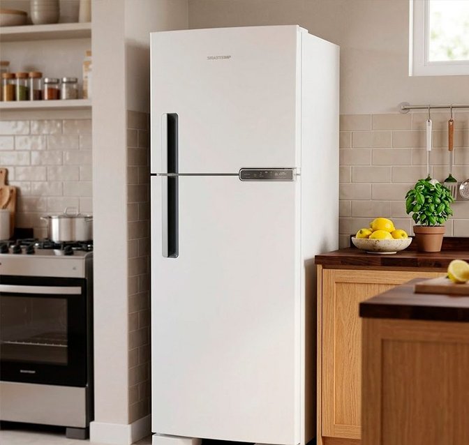 Geladeira Brastemp Duplex BRM44HB branca com duas portas e freezer superior