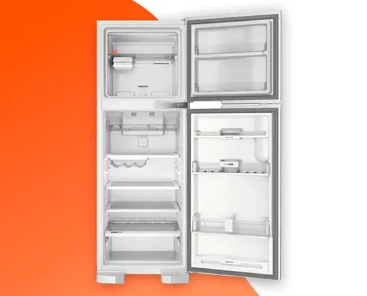 Freezer superior da geladeira Brastemp com compartimento para gelo e congelamento rápido