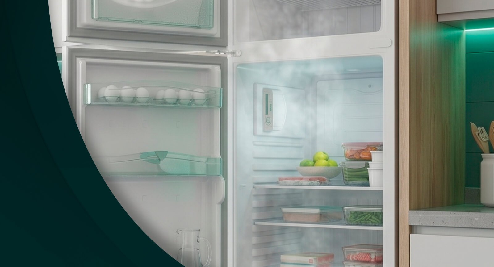 Geladeira Consul CRD37EB 334L Cycle Defrost aberta em cozinha, interior iluminado