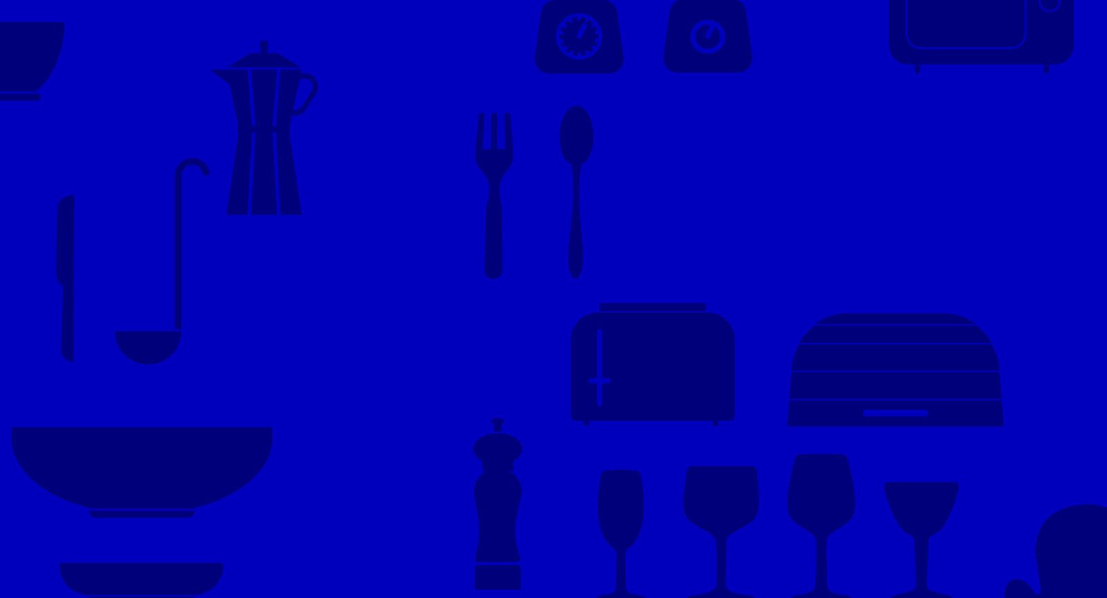 Ícones utensílios cozinha Tramontina Paris fundo azul