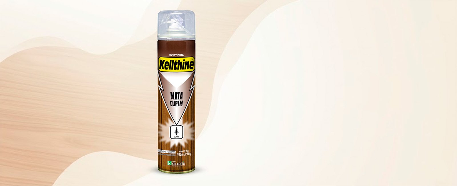 Inseticida Kellthine Mata Cupim aerossol 400ml para combate de cupins em peças de madeira