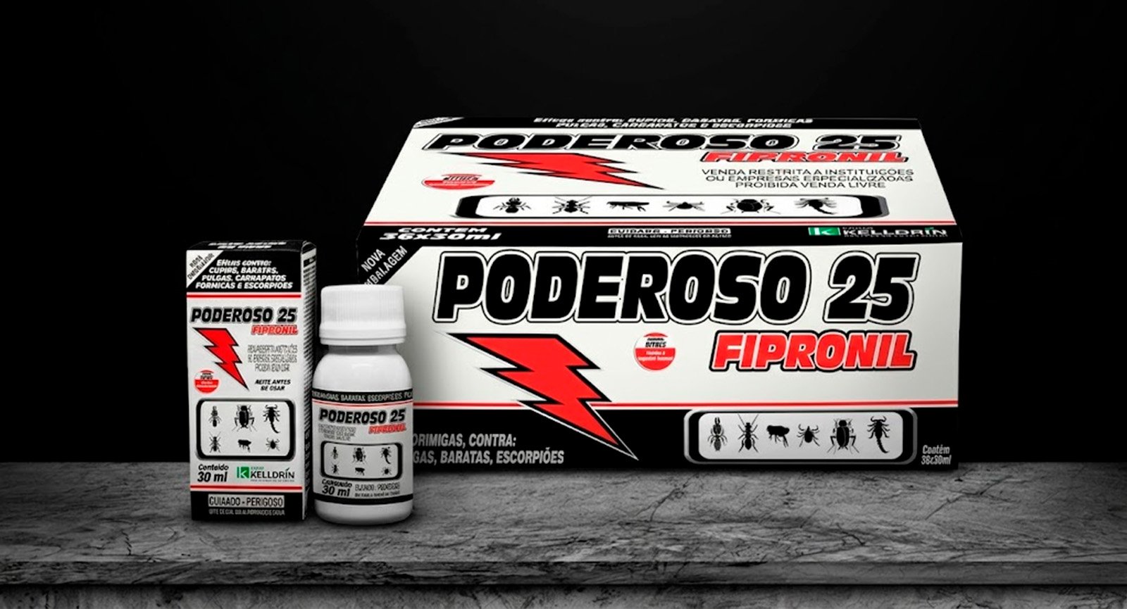 Kit Poderoso 25 Kelldrin com caixa master, embalagem individual e frasco 30ml