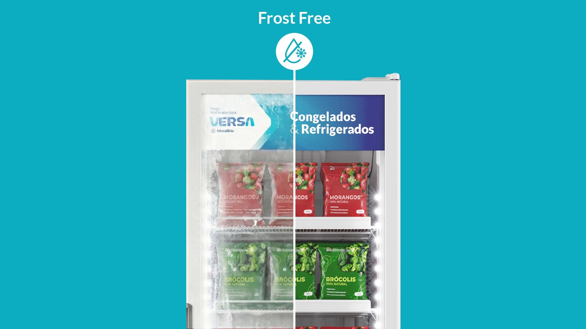 Interior do freezer Metalfrio Versa com paredes livres de gelo — tecnologia Frost Free