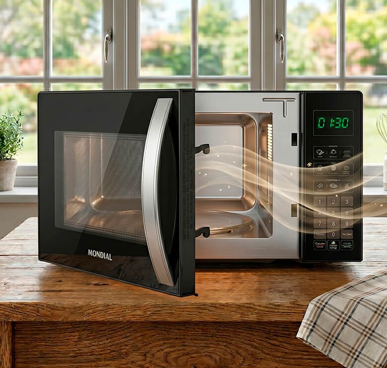 Micro-ondas Mondial MO-02-34-B preto função descongelar carne crua