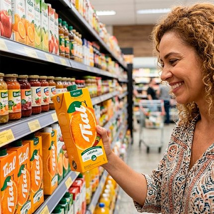 Caixa com unidades do Néctar Tial sabor laranja