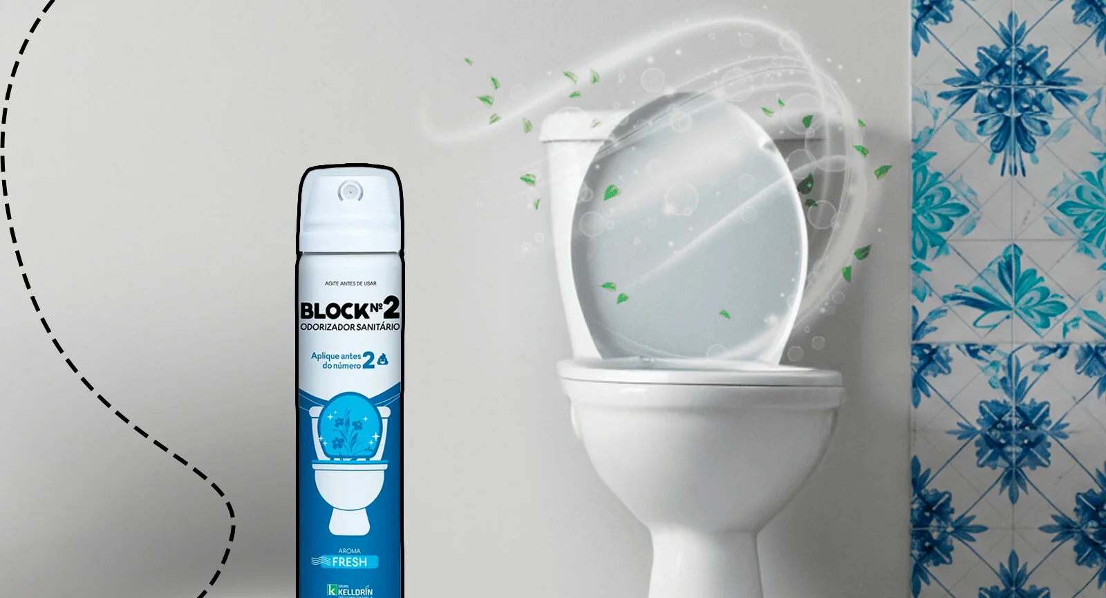 Odorizador sanitário Block Nº 2 Fresh 100ml junto a vaso com barreira protetora