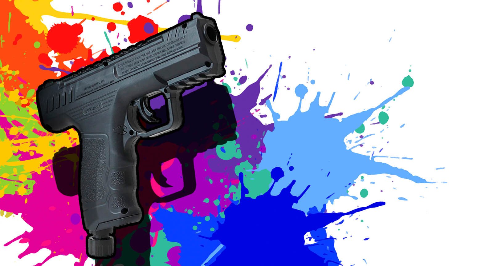Pistola pressão Beeman BP50 calibre .50 preta fundo manchas tinta