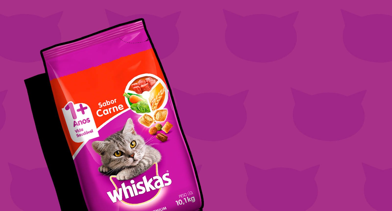 Ração seca Whiskas alimento completo gatos adultos sabor carne 10,1kg