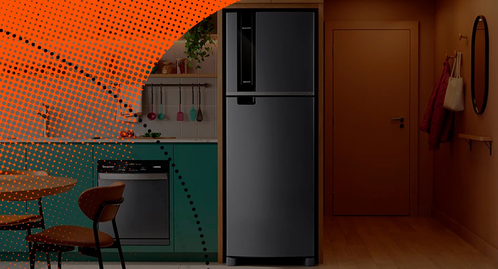 Comparativo frutas gaveta Fresh Space Refrigerador Brastemp demonstrando maçãs e peras frescas conservadas.