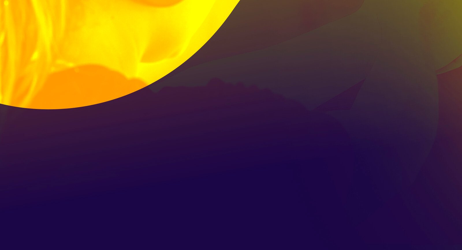 Fundo gráfico abstrato com formas em tons de amarelo, laranja e roxo para campanha do revólver Rossi W702S.
