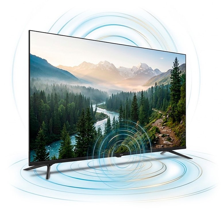 Smart TV Philips 70 Poelgadas 4K UHD paisagem montanhas ondas sonoras expansivas