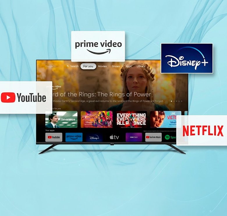 Interface Google TV Smart TV Philips 70Polegdas YouTube Prime Video Disney Plus Netflix