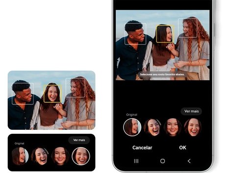 Galaxy A56 5G selecionando melhores rostos em uma foto em grupo