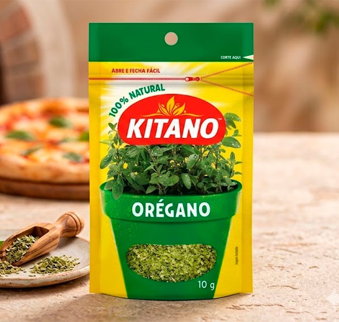 Tempero Orégano Kitano 100% natural 10g embalagem abre e fecha fácil