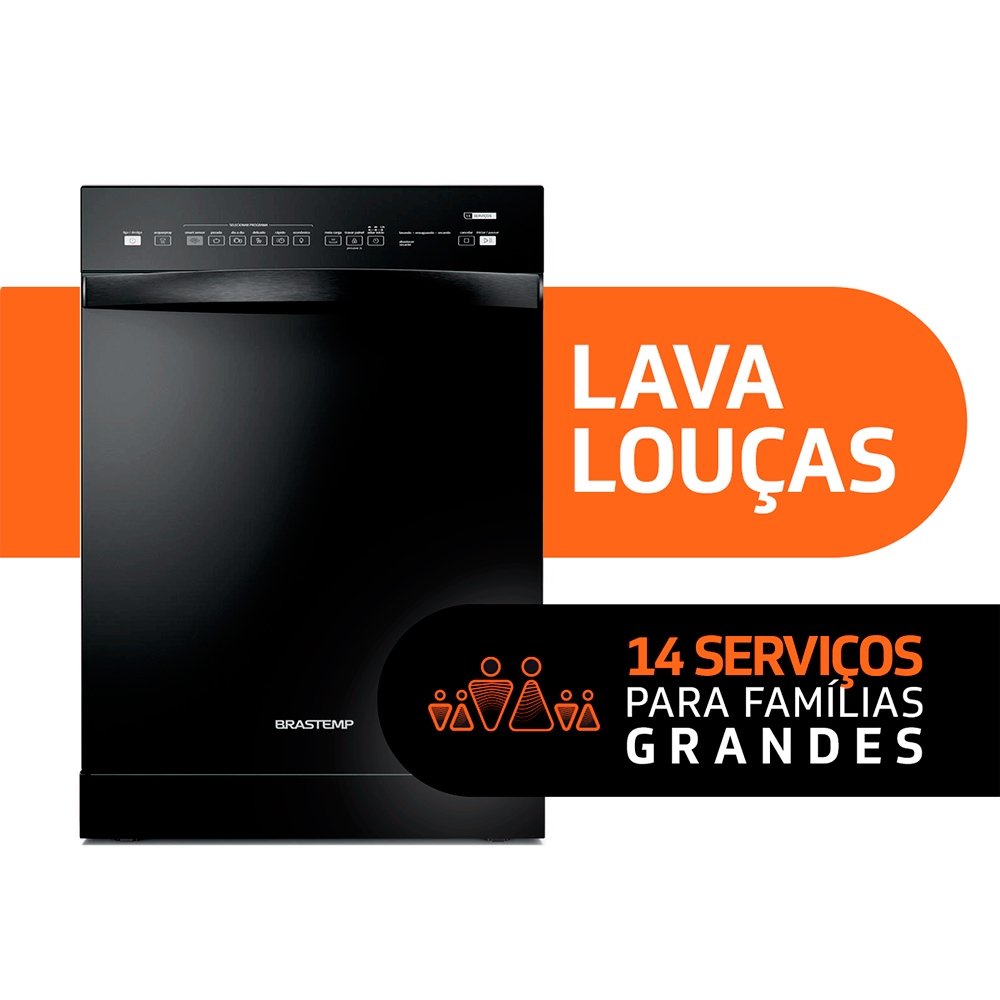 Lava-Louças 14 Serviços Brastemp BLF14B, Ciclo Pesado e Delicado, Preto ...